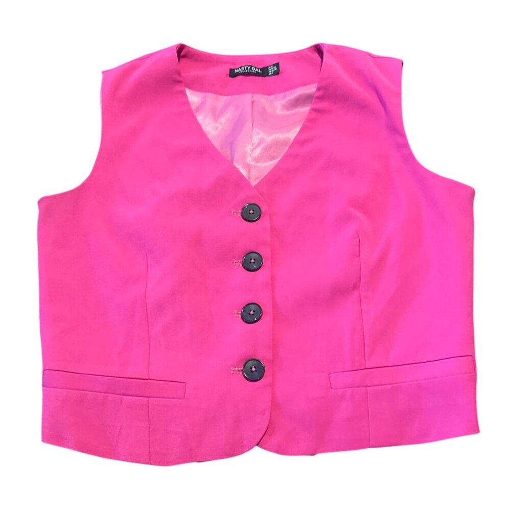 Nasty Gal Hot Pink Sleeveless‎ Button-Up Vest Womens Size 4 Lined